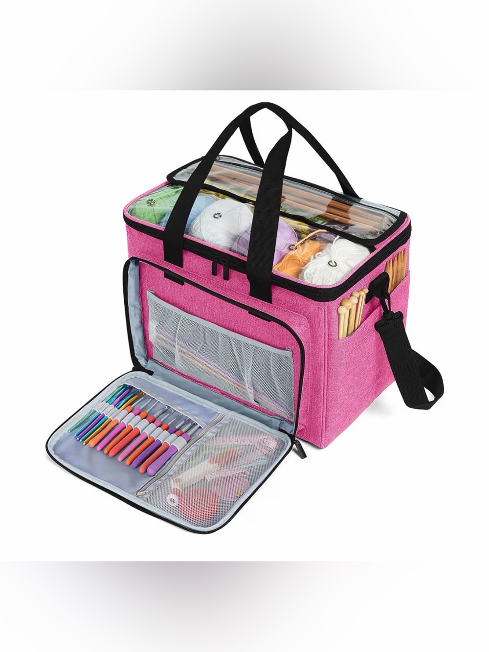 NWT Teamoy Knitting Bag, Yarn Storage Organizer Crochet Bag Tote, Pink